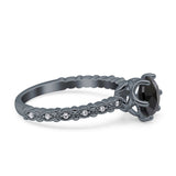 Art Deco Round Engagement Ring Simulated Cubic Zirconia 925 Sterling Silver