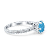 Art Deco Round Engagement Ring Simulated Cubic Zirconia 925 Sterling Silver