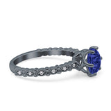 Art Deco Round Engagement Ring Simulated Cubic Zirconia 925 Sterling Silver