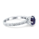 Vintage Dainty Round Lab Alexandrite Engagement Ring