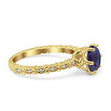 Vintage Dainty Round Lab Alexandrite Engagement Ring