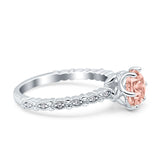 Art Deco Round Engagement Ring Simulated Cubic Zirconia 925 Sterling Silver