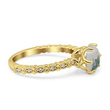 Vintage Dainty Round Natural Green Moss Agate Engagement Ring