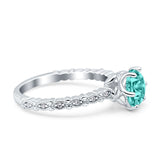 Art Deco Round Engagement Ring Simulated Cubic Zirconia 925 Sterling Silver