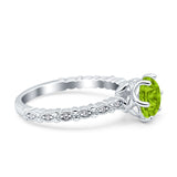 Art Deco Round Engagement Ring Simulated Cubic Zirconia 925 Sterling Silver