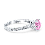 Art Deco Round Engagement Ring Simulated Cubic Zirconia 925 Sterling Silver