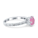 Art Deco Round Engagement Ring Simulated Cubic Zirconia 925 Sterling Silver