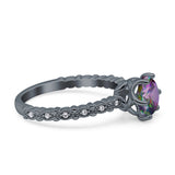 Art Deco Round Engagement Ring Simulated Cubic Zirconia 925 Sterling Silver