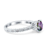 Art Deco Round Engagement Ring Simulated Cubic Zirconia 925 Sterling Silver