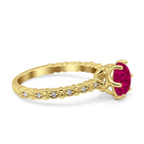 Art Deco Round Engagement Ring Simulated Cubic Zirconia 925 Sterling Silver