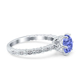 Art Deco Round Engagement Ring Simulated Cubic Zirconia 925 Sterling Silver