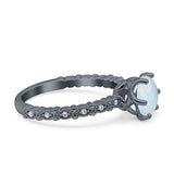 Art Deco Round Engagement Ring Simulated Cubic Zirconia 925 Sterling Silver