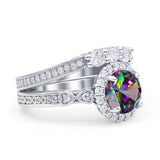 Halo Bridal Set Piece Round Wedding Band Ring Cubic Zirconia 925 Sterling Silver