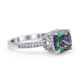 Elegant Hidden Halo Cushion Engagement Ring Cubic Zirconia 925 Sterling Silver