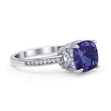 Elegant Hidden Halo Cushion Engagement Ring Cubic Zirconia 925 Sterling Silver