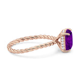 Vintage Twisted Band Emerald Cut Engagement Ring Simulated Cubic Zirconia 925 Sterling Silver