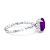 Vintage Twisted Band Emerald Cut Engagement Ring Simulated Cubic Zirconia 925 Sterling Silver