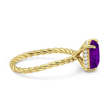 Vintage Twisted Band Emerald Cut Engagement Ring Simulated Cubic Zirconia 925 Sterling Silver