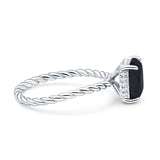 Vintage Twisted Band Emerald Cut Engagement Ring Simulated Cubic Zirconia 925 Sterling Silver