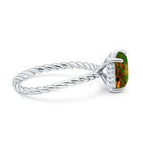 Vintage Twisted Band Emerald Cut Engagement Ring Simulated Cubic Zirconia 925 Sterling Silver