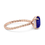 Vintage Twisted Band Emerald Cut Engagement Ring Simulated Cubic Zirconia 925 Sterling Silver