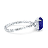 Vintage Twisted Band Emerald Cut Engagement Ring Simulated Cubic Zirconia 925 Sterling Silver