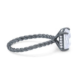 Vintage Twisted Band Emerald Cut Engagement Ring Simulated Cubic Zirconia 925 Sterling Silver