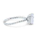 Vintage Twisted Band Emerald Cut Engagement Ring Simulated Cubic Zirconia 925 Sterling Silver