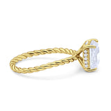 Vintage Twisted Band Emerald Cut Engagement Ring Simulated Cubic Zirconia 925 Sterling Silver