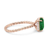 Vintage Twisted Band Emerald Cut Engagement Ring Simulated Cubic Zirconia 925 Sterling Silver