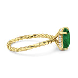 Vintage Twisted Band Emerald Cut Engagement Ring Simulated Cubic Zirconia 925 Sterling Silver