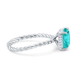 Vintage Twisted Band Emerald Cut Engagement Ring Simulated Cubic Zirconia 925 Sterling Silver