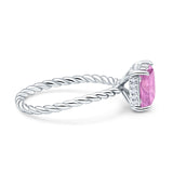 Vintage Twisted Band Emerald Cut Engagement Ring Simulated Cubic Zirconia 925 Sterling Silver