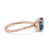 Vintage Twisted Band Emerald Cut Engagement Ring Simulated Cubic Zirconia 925 Sterling Silver