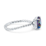 Vintage Twisted Band Emerald Cut Engagement Ring Simulated Cubic Zirconia 925 Sterling Silver