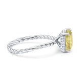 Vintage Twisted Band Emerald Cut Engagement Ring Simulated Cubic Zirconia 925 Sterling Silver