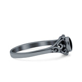 Petite Dainty Vintage Style Round Simulated Turquoise Black Onyx Ring Solid Oxidized 925 Sterling Silver