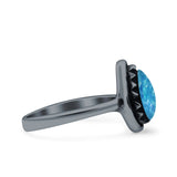 Petite Dainty Pear Lab Opal Ring Solid Oxidized 925 Sterling Silver