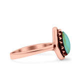 Petite Dainty Pear Lab Opal Ring Solid Oxidized 925 Sterling Silver