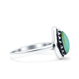Petite Dainty Pear Lab Opal Ring Solid Oxidized 925 Sterling Silver