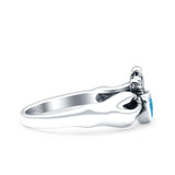 Petite Dainty Heart Lab Opal Ring Solid Oxidized 925 Sterling Silver
