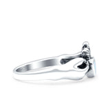 Petite Dainty Heart Lab Opal Ring Solid Oxidized 925 Sterling Silver