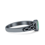 Celtic Style Marquise Lab Opal Ring Solid Oxidized 925 Sterling Silver