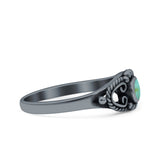 Vintage Style Oval Lab Opal Ring Solid Oxidized 925 Sterling Silver