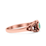 Vintage Style Oval Lab Opal Ring Solid Oxidized 925 Sterling Silver