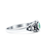 Vintage Style Oval Lab Opal Ring Solid Oxidized 925 Sterling Silver