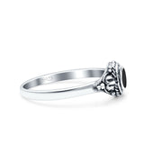 Vintage Style Round Lab Opal Ring Solid Oxidized 925 Sterling Silver
