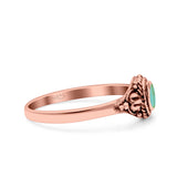 Vintage Style Round Lab Opal Ring Solid Oxidized 925 Sterling Silver