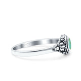 Vintage Style Round Lab Opal Ring Solid Oxidized 925 Sterling Silver