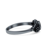 Vintage Style Round Lab Opal Ring Solid Oxidized 925 Sterling Silver